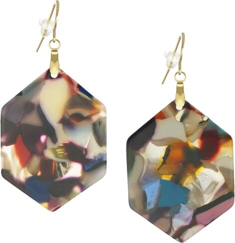 Vibrant Multi Color Hexagon Lightweight Acrylic Boho Statement Earrings, 18K Gold or Platinum Ear Wires in Saudi Arabia