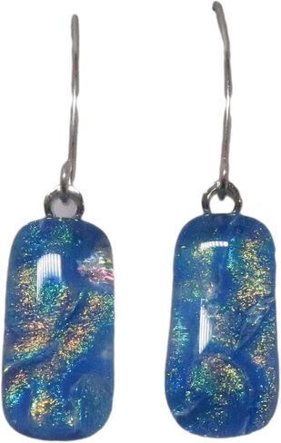 Fused Dichroic Glass Aqua Blue PeachThreader Argentium Sterling Silver Earrings in Kuwait