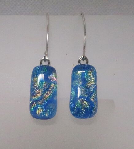 Fused Dichroic Glass Aqua Blue PeachThreader Argentium Sterling Silver Earrings in Kuwait