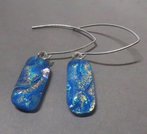 Fused Dichroic Glass Aqua Blue PeachThreader Argentium Sterling Silver Earrings in Kuwait
