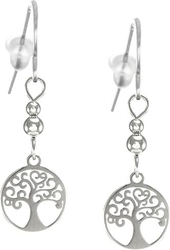 Cute Little Stainless Steel Tree of Life Earrings, Hypoallergenic Platinum Ear Wires, Lightweight Gift for Her in Saudi Arabia