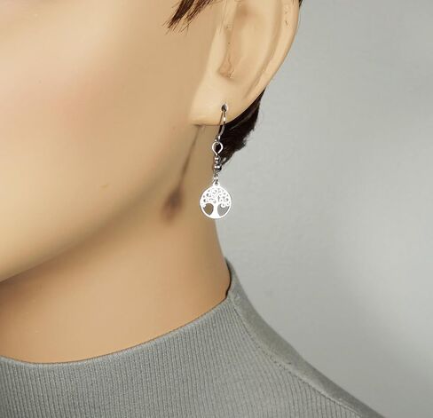 Cute Little Stainless Steel Tree of Life Earrings, Hypoallergenic Platinum Ear Wires, Lightweight Gift for Her in Saudi Arabia