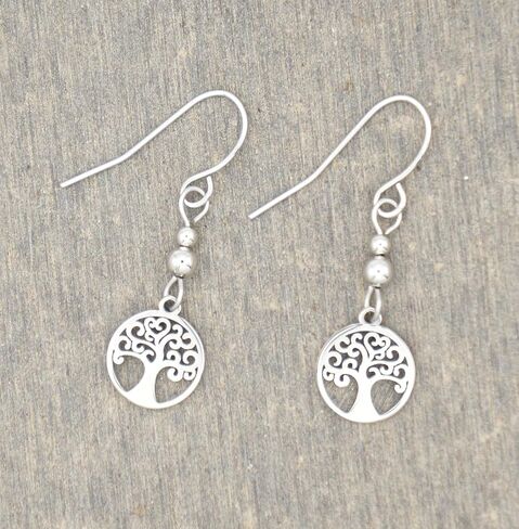 Cute Little Stainless Steel Tree of Life Earrings, Hypoallergenic Platinum Ear Wires, Lightweight Gift for Her in Saudi Arabia