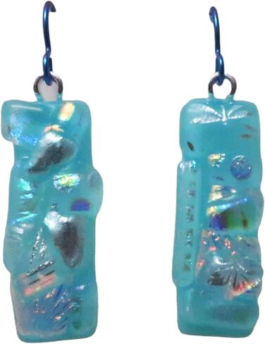 Turquoise Long Crazy Quilt Fused Fused Dichroic Glass Niobium Dangle Earrings n203 in Kuwait