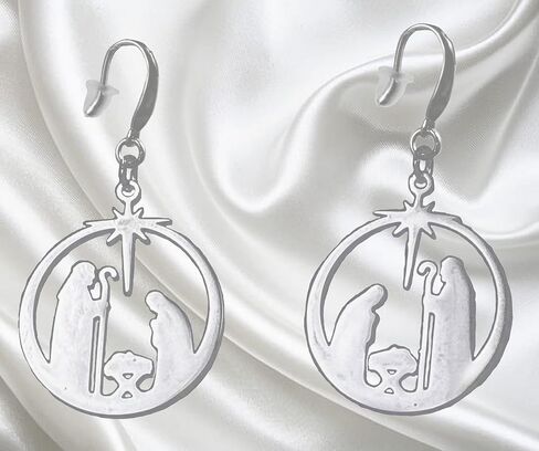 Handmade Christmas Earrings, Large Nativity Scene Charm in Kuwait