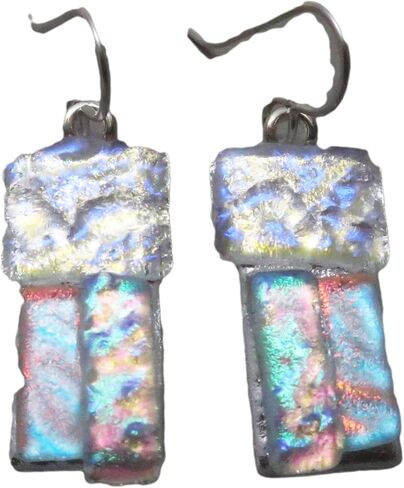 Celestial Fused Dichroic Glass Patchwork Sterling Silver Earrings N107 in Kuwait