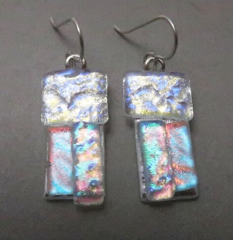 Celestial Fused Dichroic Glass Patchwork Sterling Silver Earrings N107 in Kuwait