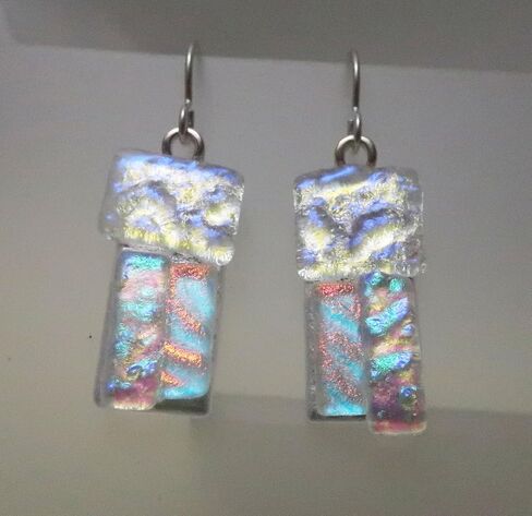 Celestial Fused Dichroic Glass Patchwork Sterling Silver Earrings N107 in Kuwait