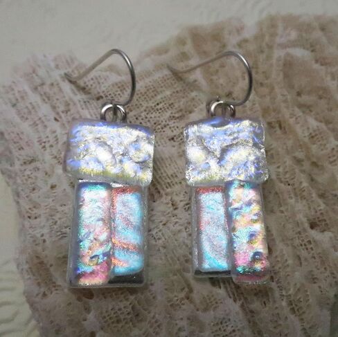 Celestial Fused Dichroic Glass Patchwork Sterling Silver Earrings N107 in Kuwait