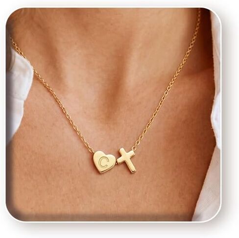 Cross Initial Necklace for Girls Women Birthday Baptism Jewelry Gift in Kuwait