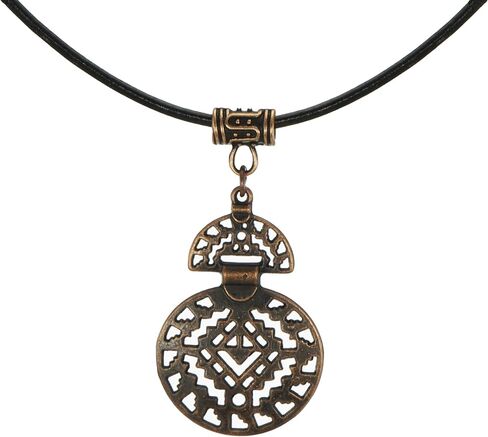 Unisex Abstract Copper Aztec Inspired Boho Pendant, Black Leather Cord Necklace, Length Choices, Gift for Him or Her in Saudi Arabia