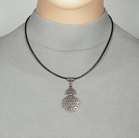 Unisex Abstract Copper Aztec Inspired Boho Pendant, Black Leather Cord Necklace, Length Choices, Gift for Him or Her in Saudi Arabia