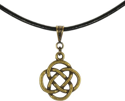 Antique Gold Unisex Minimalist Celtic Knot Pendant, Black Leather Cord, Length Choices, Gift for Him or Her in Saudi Arabia