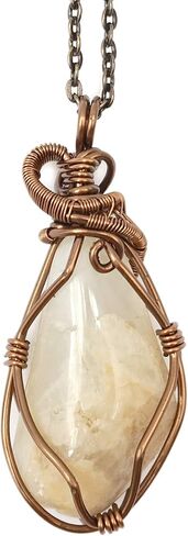 Raw Rustic Genuine Moonstone Necklace - Crystal Stone Pendant - June Birthstone - 24 Inch Antique Bronze Chain - Gift for Women - Gift for Men - Unisex Pendant - Gift Box in Saudi Arabia