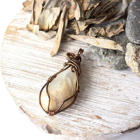 Raw Rustic Genuine Moonstone Necklace - Crystal Stone Pendant - June Birthstone - 24 Inch Antique Bronze Chain - Gift for Women - Gift for Men - Unisex Pendant - Gift Box in Saudi Arabia