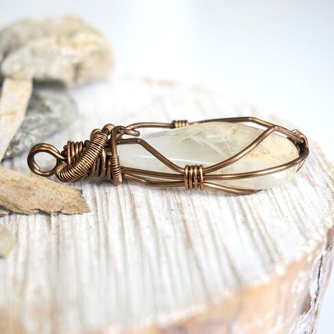 Raw Rustic Genuine Moonstone Necklace - Crystal Stone Pendant - June Birthstone - 24 Inch Antique Bronze Chain - Gift for Women - Gift for Men - Unisex Pendant - Gift Box in Saudi Arabia