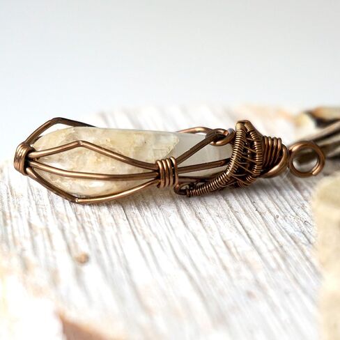 Raw Rustic Genuine Moonstone Necklace - Crystal Stone Pendant - June Birthstone - 24 Inch Antique Bronze Chain - Gift for Women - Gift for Men - Unisex Pendant - Gift Box in Saudi Arabia