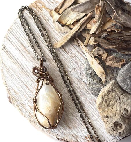 Raw Rustic Genuine Moonstone Necklace - Crystal Stone Pendant - June Birthstone - 24 Inch Antique Bronze Chain - Gift for Women - Gift for Men - Unisex Pendant - Gift Box in Saudi Arabia