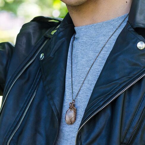Raw Rustic Genuine Moonstone Necklace - Crystal Stone Pendant - June Birthstone - 24 Inch Antique Bronze Chain - Gift for Women - Gift for Men - Unisex Pendant - Gift Box in Saudi Arabia