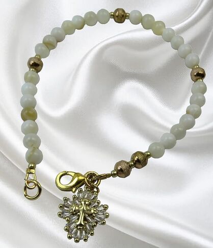 Handmade Anglican Rosary Bracelet, Mother of Pearl Beads, CZ Charm in Kuwait