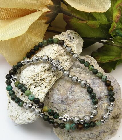 Handmade Rosary Bracelet, African Turquoise and Silver Finish Beads in Kuwait