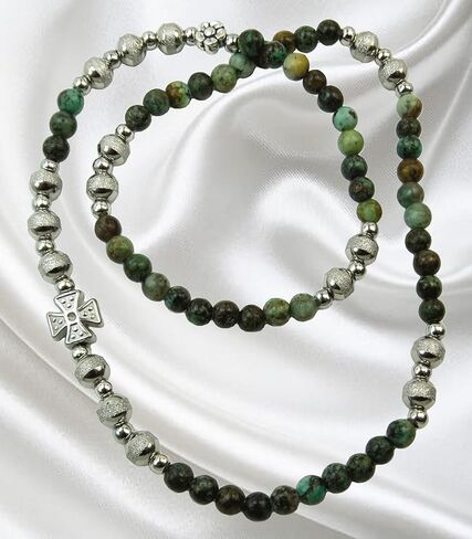 Handmade Rosary Bracelet, African Turquoise and Silver Finish Beads in Kuwait