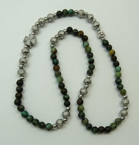 Handmade Rosary Bracelet, African Turquoise and Silver Finish Beads in Kuwait