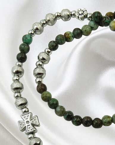 Handmade Rosary Bracelet, African Turquoise and Silver Finish Beads in Kuwait