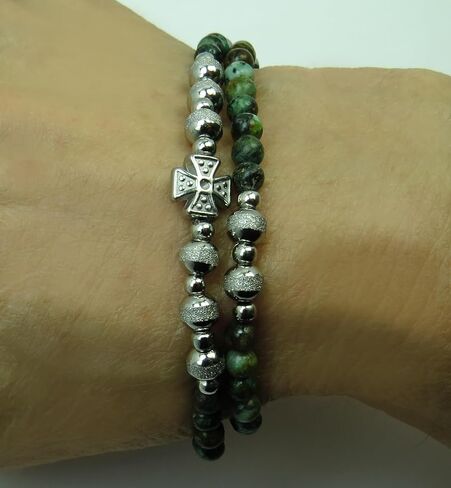 Handmade Rosary Bracelet, African Turquoise and Silver Finish Beads in Kuwait