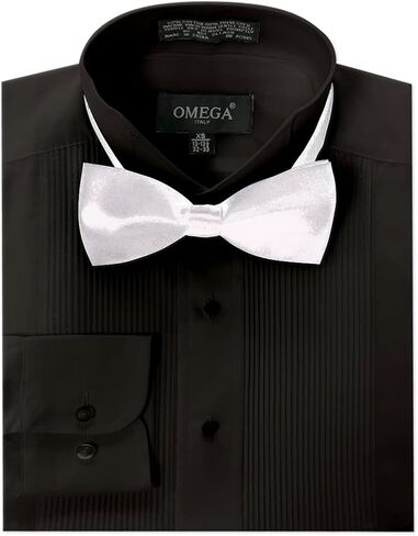 OmegaTux Mens Wing Collar Tuxedo Shirt with Bowtie, 1/8" Pleat & Convertible Cuffs in Kuwait