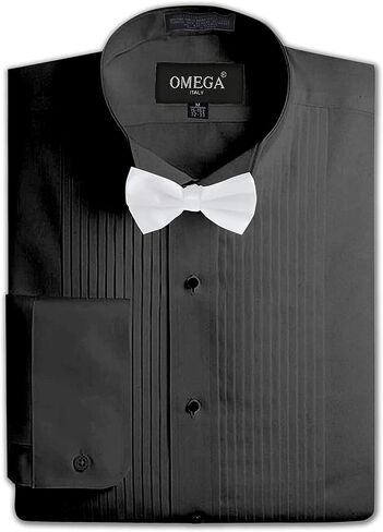 OmegaTux Mens Formal Wing Collar Tuxedo Shirt, 1/4" Pleat in Kuwait