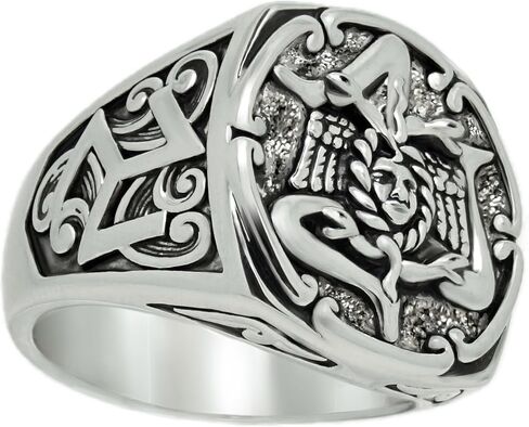 Medusa Sicilian Trinacria Men’s Statement Ring – 18K White Gold Plated Brass Triskelion in Kuwait