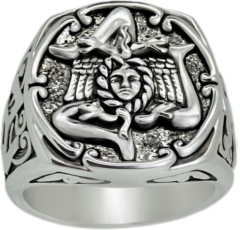 Medusa Sicilian Trinacria Men’s Statement Ring – 18K White Gold Plated Brass Triskelion in Kuwait