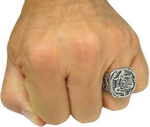 Medusa Sicilian Trinacria Men’s Statement Ring – 18K White Gold Plated Brass Triskelion in Kuwait