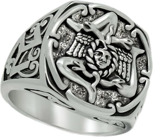 Medusa Sicilian Trinacria Men’s Statement Ring – 18K White Gold Plated Brass Triskelion in Kuwait