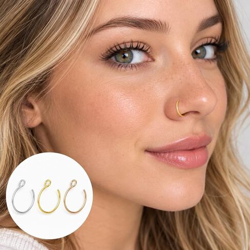 NZDLM Fake Nose Ring Hoop Nose Rings Set Nose Piercing Lip Nose Rings Jewelry for Women Men Girl in Kuwait