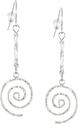 Dainty Sterling Silver Hammered Swirl & Glass Twists Earrings, Hypoallergenic Platinum Ear Wires in Saudi Arabia