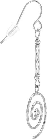 Dainty Sterling Silver Hammered Swirl & Glass Twists Earrings, Hypoallergenic Platinum Ear Wires in Saudi Arabia