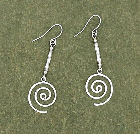 Dainty Sterling Silver Hammered Swirl & Glass Twists Earrings, Hypoallergenic Platinum Ear Wires in Saudi Arabia