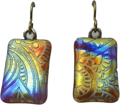 Lightweight Red Gold Peach Fused Dichroic Glass Niobium Dangle Earrings N101 in Kuwait