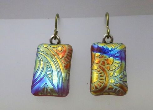 Lightweight Red Gold Peach Fused Dichroic Glass Niobium Dangle Earrings N101 in Kuwait