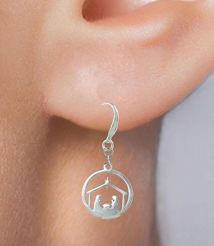 Handmade Christmas Earrings, Laser Cut, Stainless Steel, Nativity Scene in Kuwait