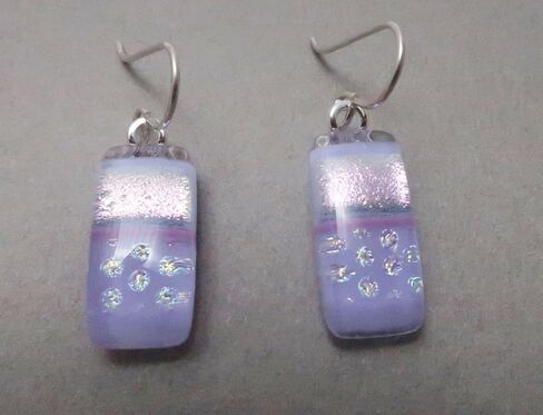 Modern Fused Pink Lavender Dichroic Glass Dangle Earrings 925 Sterling silver N106 in Kuwait