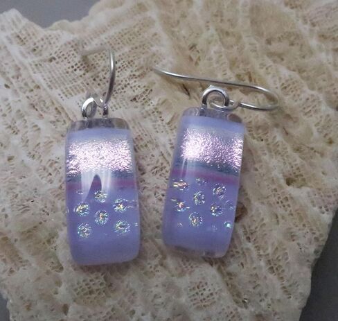 Modern Fused Pink Lavender Dichroic Glass Dangle Earrings 925 Sterling silver N106 in Kuwait