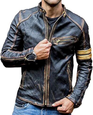 Mens Vintage Cafe Racer Motorcycle Distressed Biker Leather Jacket in Kuwait