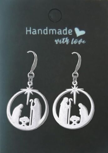 Handmade Christmas Earrings, Large Nativity Scene Charm in Kuwait