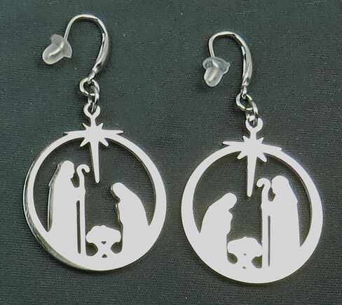 Handmade Christmas Earrings, Large Nativity Scene Charm in Kuwait
