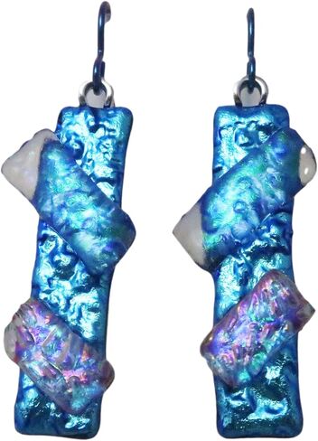 2" Aqua Blue Crossover Dichroic Glass Niobium Dangle Earrings N219 in Kuwait