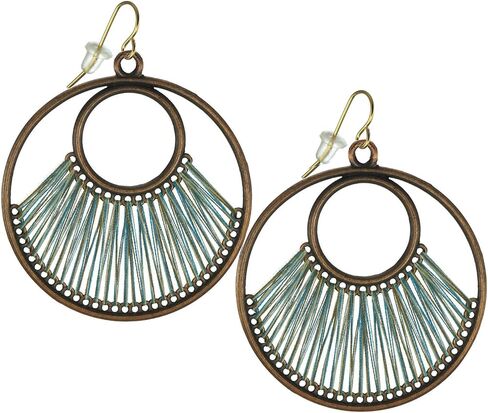 Large Round Donut Copper Threaded Boho Statement Earrings, Color Choices, Hypoallergenic 18K Gold Ear Wires in Saudi Arabia