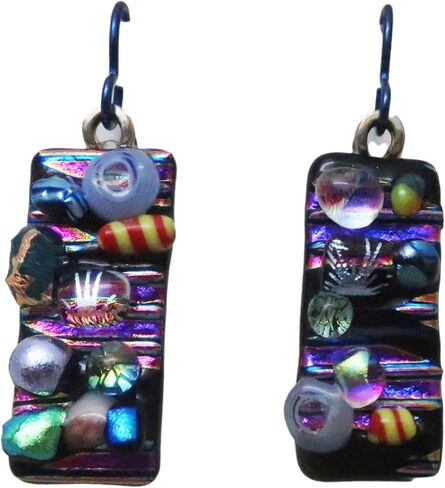 Multi-color Long Crazy Quilt Fused Fused Dichroic Glass Niobium Dangle Earrings n182 in Kuwait
